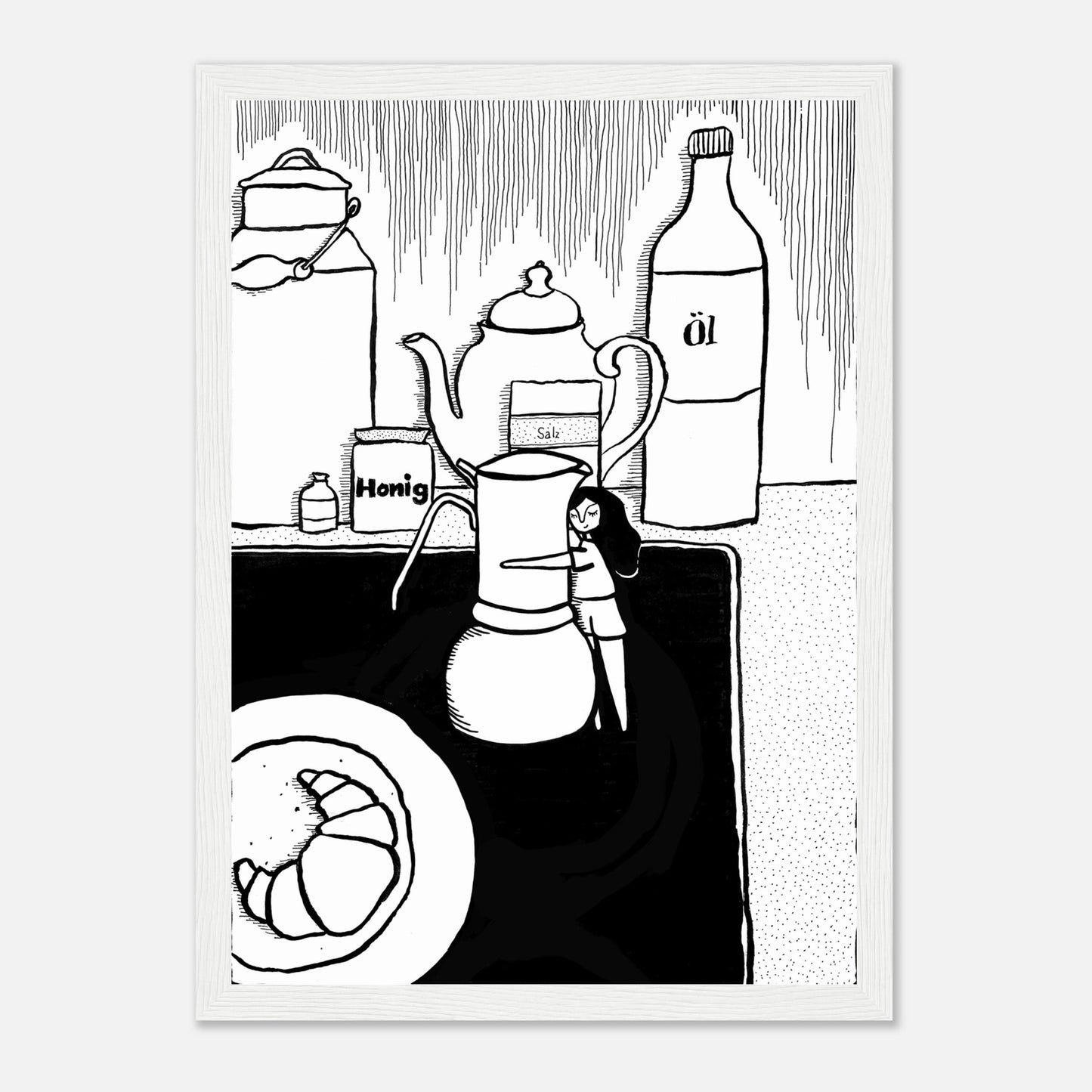 Küchendeko Illustration schwarz weiß