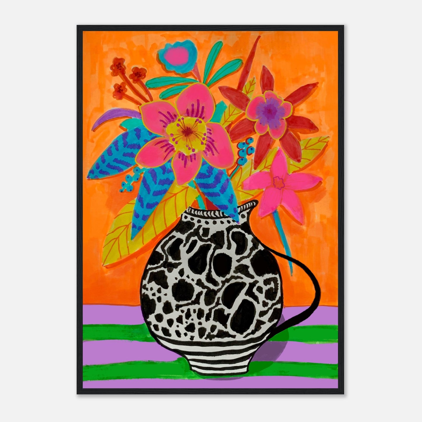 farbenfroher floraler Print 50 x 70 schwarzer Rahmen-9d48-98dcd4bf1aaf
