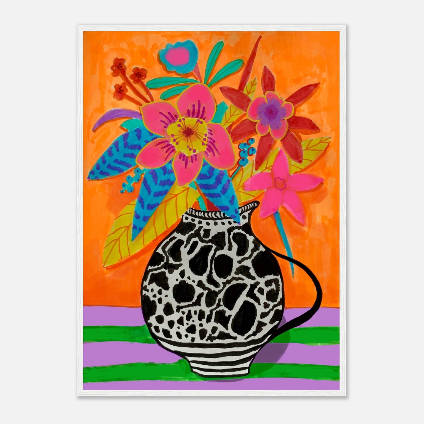 floraler Print 50 x 70 weißer Rahmen