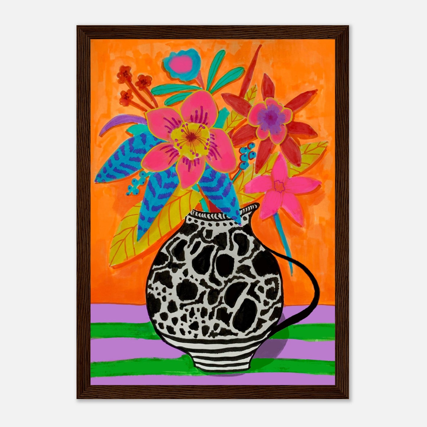 florales Poster A4 21x29.7 cm / 8x12″ / Rahmen aus dunklem Holz