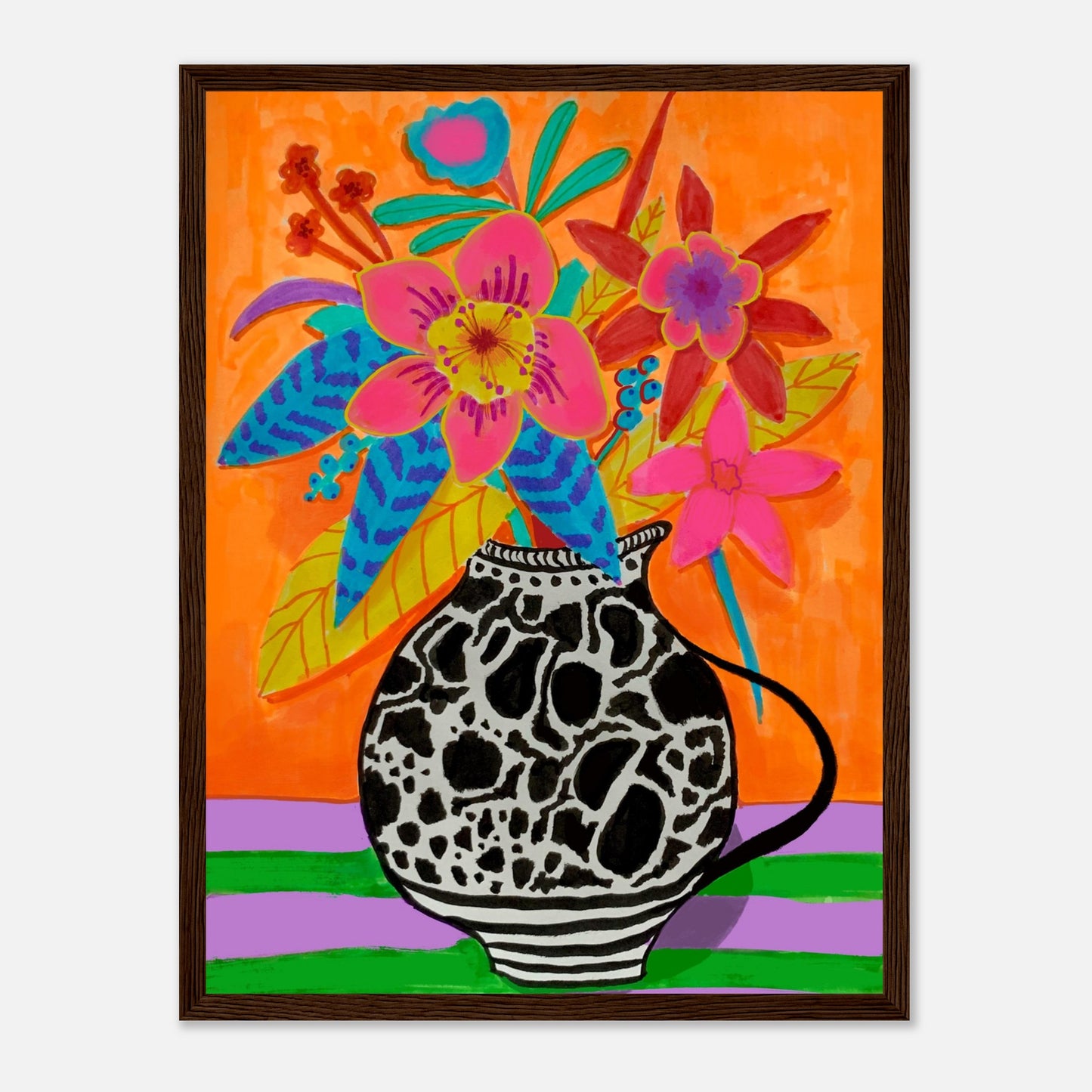 florale Illustration Poster in dunklem Holzrahmen 30 x 40 cm
