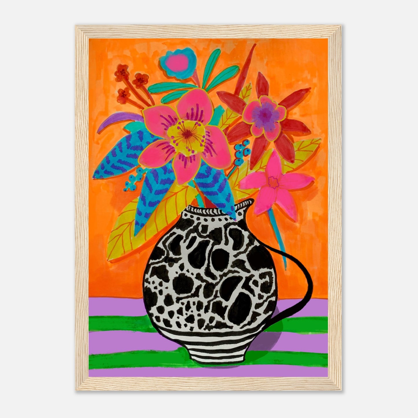 florales Poster in hellem Holzrahmen A4