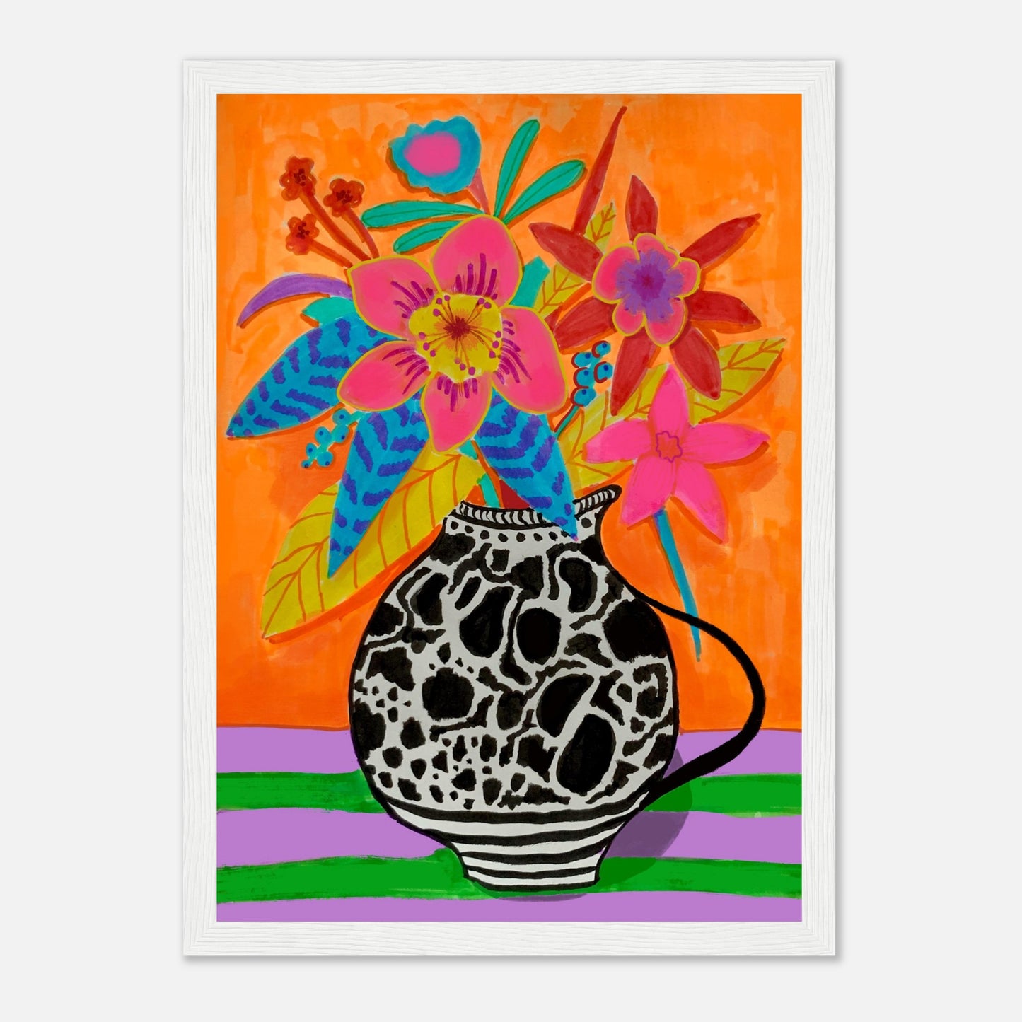 farbenfrohe florale Illustration – Poster in weißem Rahmen A4