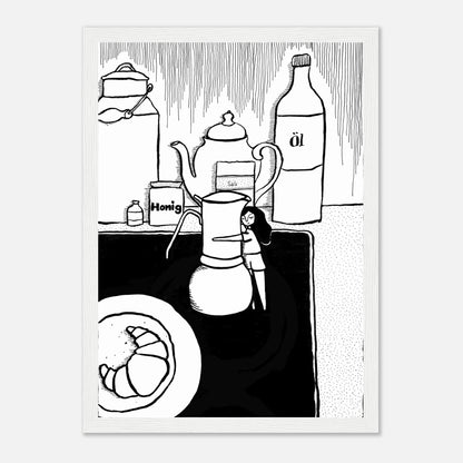 Küchendeko Illustration schwarz weiß