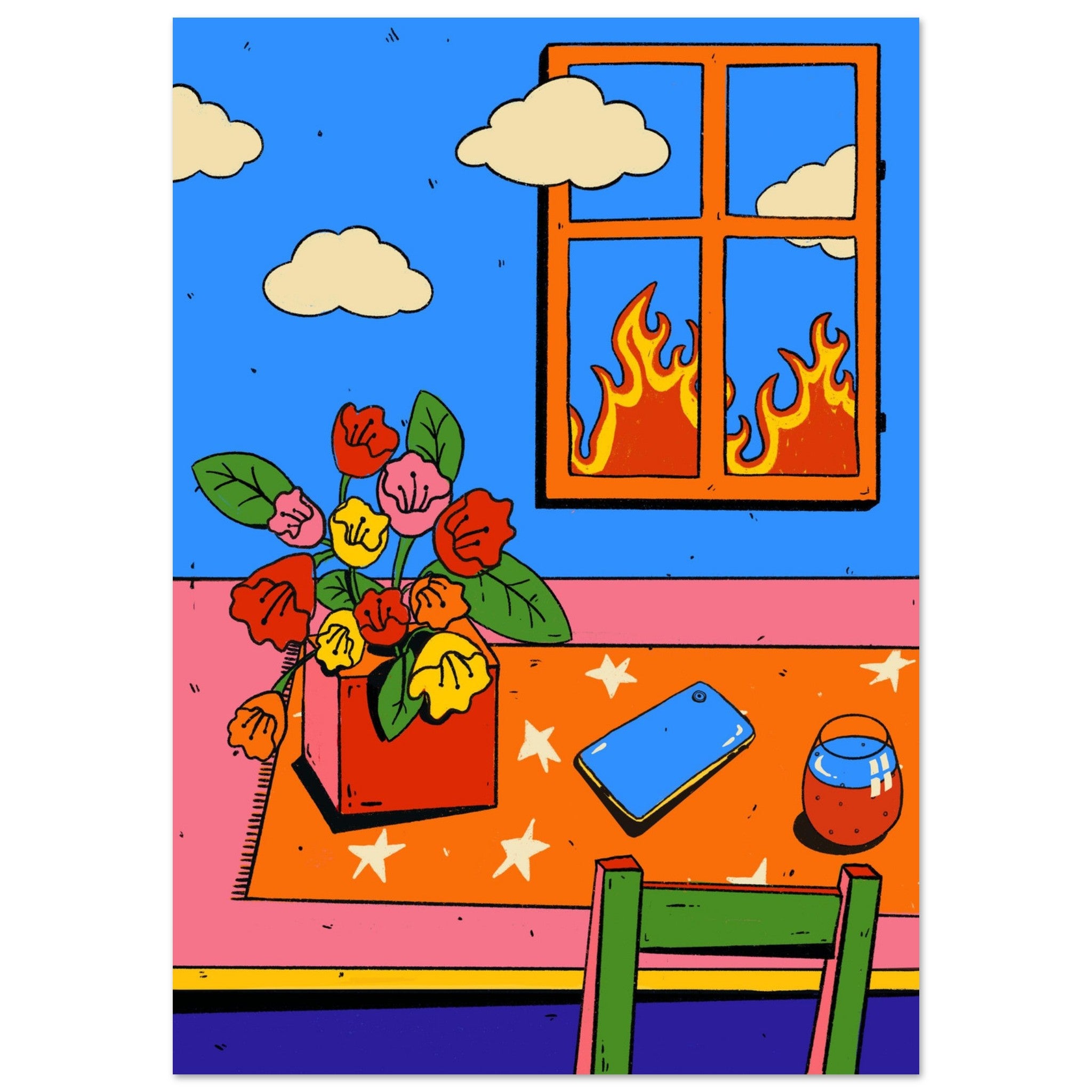 Pips Poster on fire – poster – pip illustration