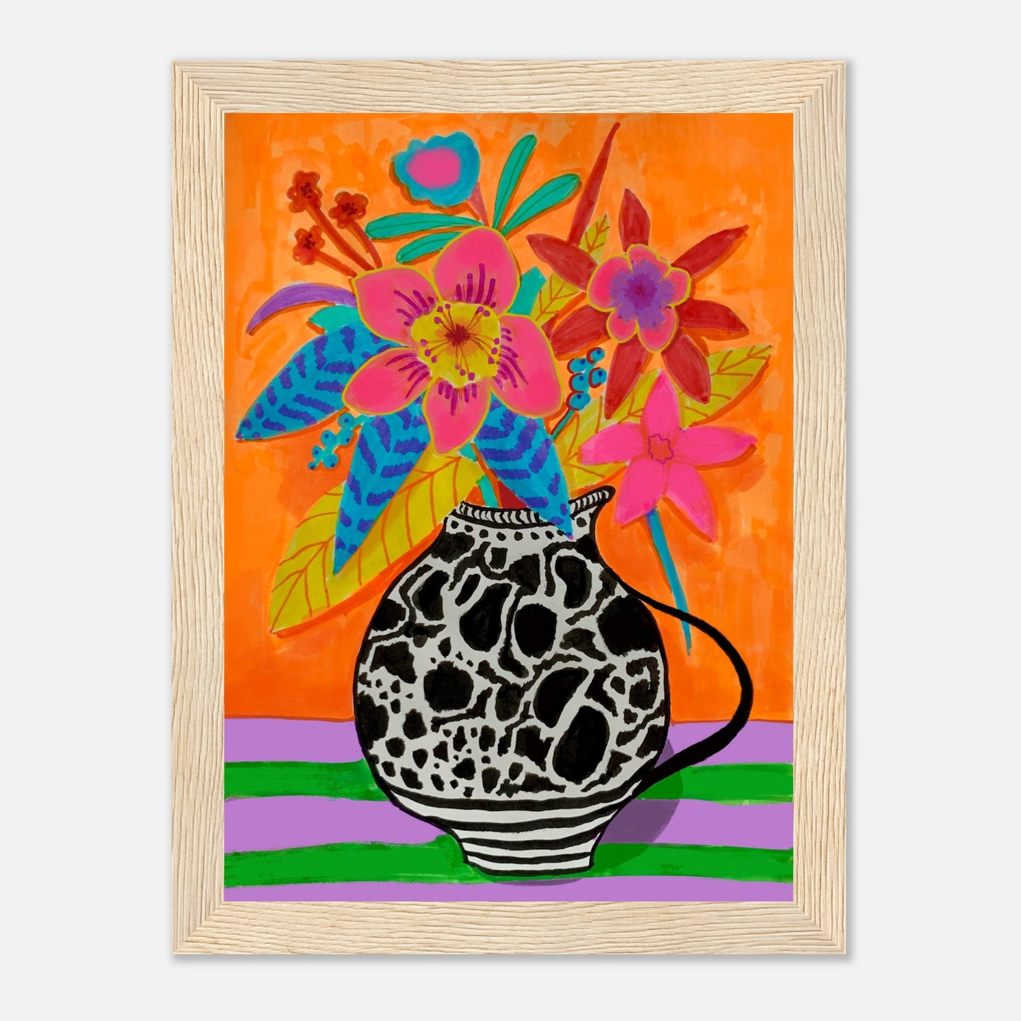 florales Poster in hellem Holzrahmen 13 x 18 cm