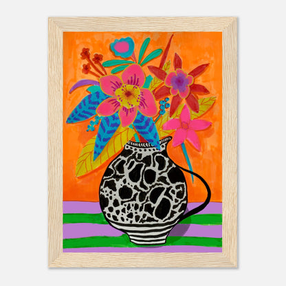 florales Poster in hellem Holzrahmen 13 x 18 cm