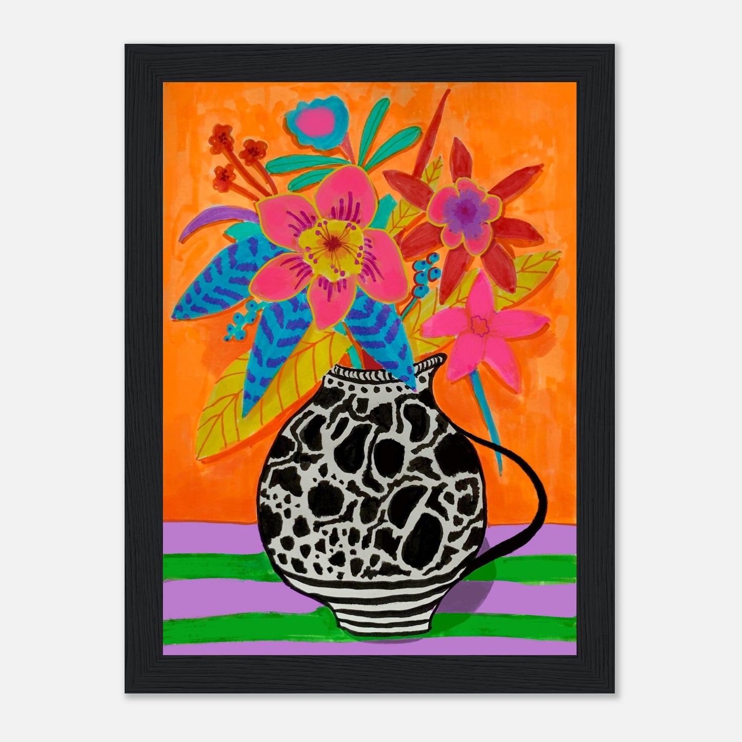 florales Poster in schwarzem Bilderrahmen 13 x 18 cm