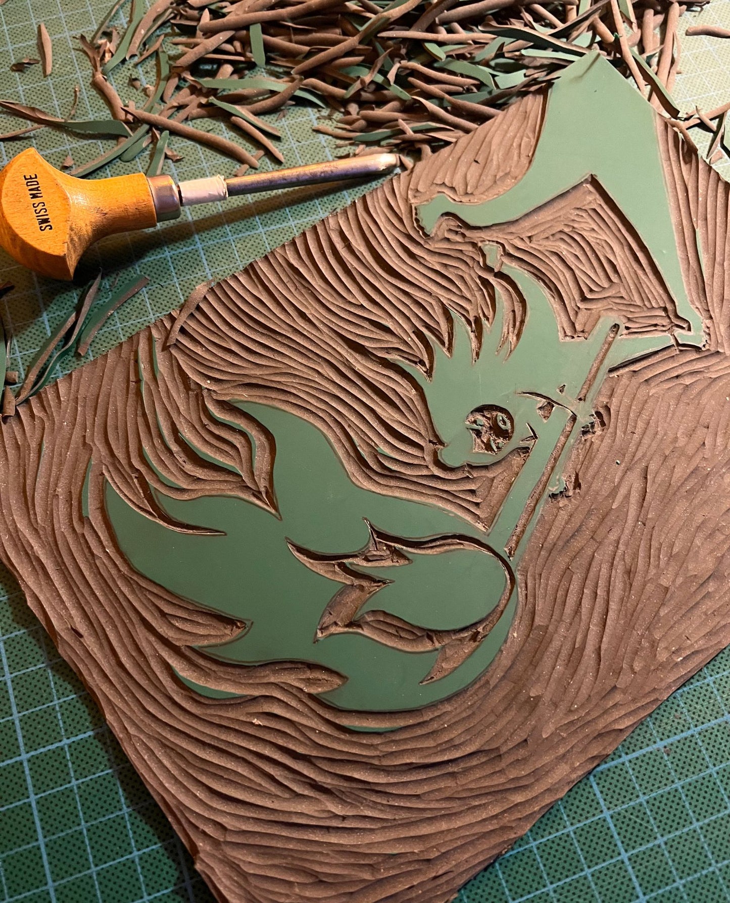 flammenmädchen – handgefertigter linoldruck